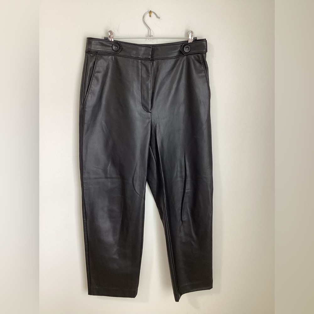 Ann Taylor Black Faux Leather Tapered Trousers